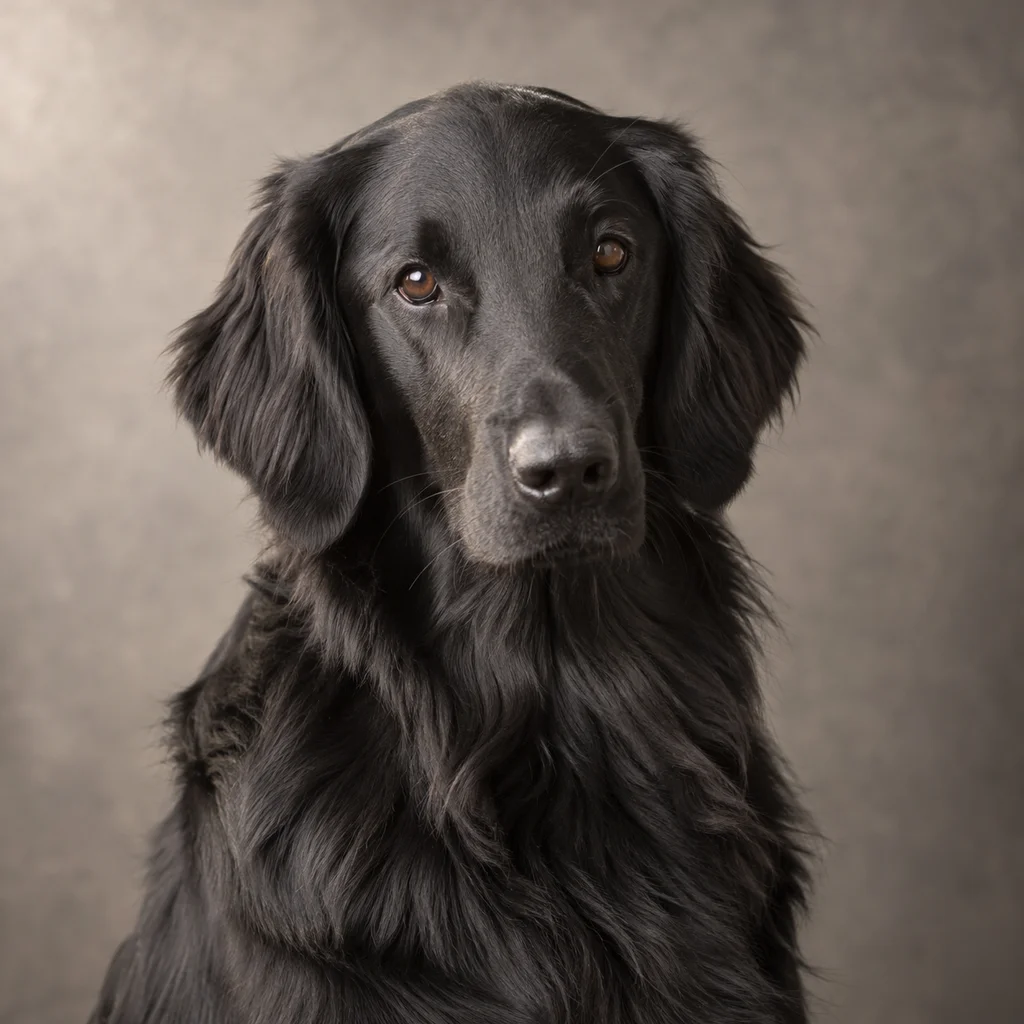 AI-generated illustration of an adult Flat-Coated Retriever