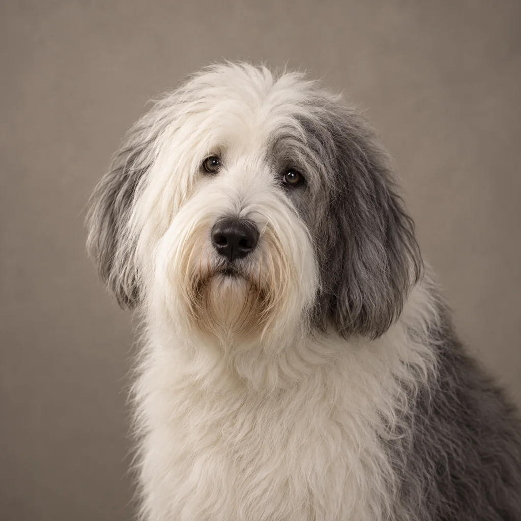 AI-generated illustration of an adult Old English Sheepdog